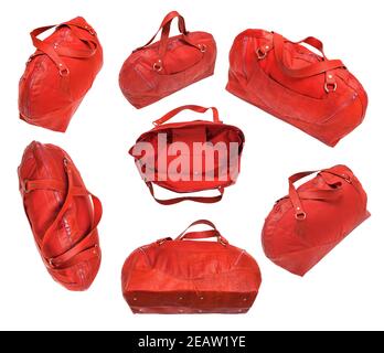 jeu de sacs de voyage rouges isolés sur blanc Banque D'Images