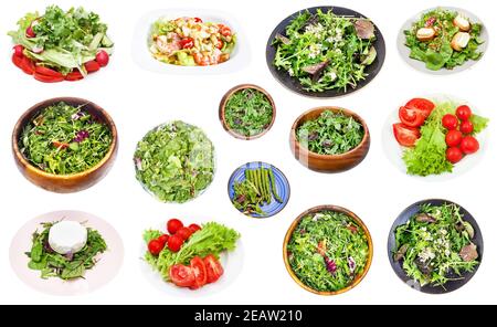 collecte de différentes salades de légumes en feuilles Banque D'Images