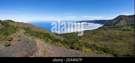 El Hierro - vue depuis le bord du cratère du Volcan Tanganasoga Banque D'Images