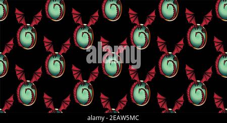 Motif avec des dragons sur un arrière-plan noir. Ailes de dragon rouge motif mystique magique. Halloween Banque D'Images