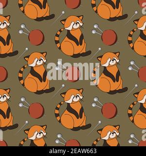 Motif d'automne avec animaux. Panda rouge. Acorns. Arrière-plan de l'automne. Imprimé pour les textiles et les tissus pour enfants. Animaux mignons. Illustration Banque D'Images
