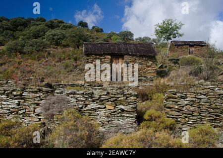 Chalets dans le parc national de Monfrague. Banque D'Images