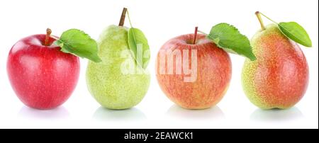 Pomme poire fruits pommes poires fruits frais isolés sur blanc Banque D'Images
