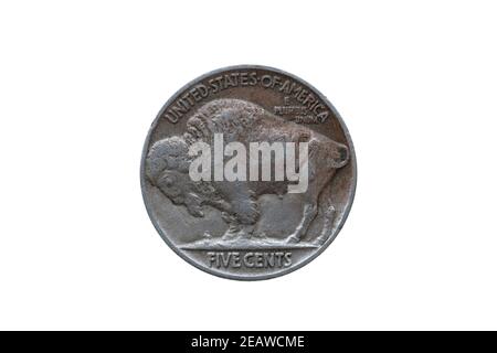 USA cinq cents Buffalo Indian Head pièce de nickel Banque D'Images