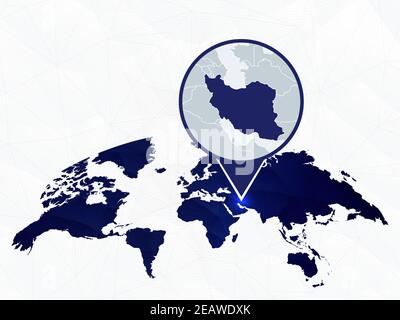 Iran carte détaillée mise en évidence sur la carte bleue arrondie du monde. Carte de l'Iran en cercle. Illustration de Vecteur