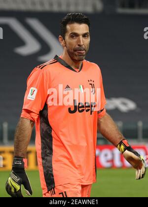 Turin, Italie. 9 février 2021. Turin, Italie, Allianz Stadium, 09 février 2021, Gianluigi Buffon (Juventus FC) pendant Juventus FC vs FC Internazionale - football italien Coppa Italia Match Credit: Claudio Benedetto/LPS/ZUMA Wire/Alamy Live News Banque D'Images