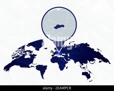 Slovaquie carte détaillée mise en évidence sur la carte du monde arrondie en bleu. Carte de la Slovaquie en cercle. Illustration de Vecteur
