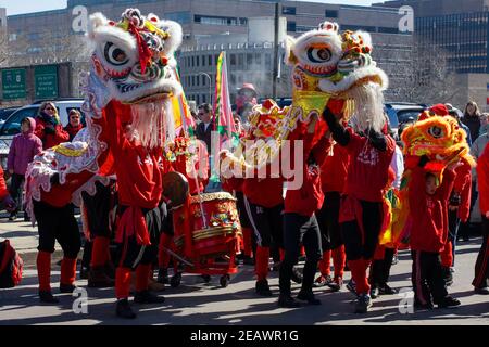 La séparation du nouvel an chinois dans le quartier chinois de Philadelphie, en Pennsylvanie, aux États-Unis Banque D'Images