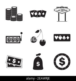 casino et jeu d'icônes sur fond blanc, style de silhouette, illustration vectorielle Illustration de Vecteur