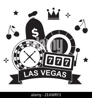 design de las vegas avec icônes liées au casino sur fond blanc, style de silhouette, illustration vectorielle Illustration de Vecteur