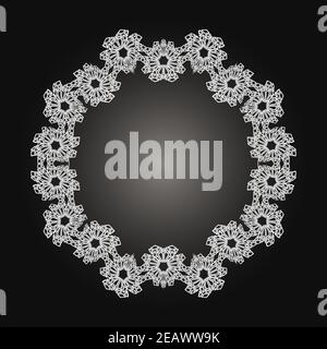Cadre blanc avec décoration en dentelle en cercle sur fond noir. Art déco. Mandala ronde de luxe, dessin à la main. Motif ethnique. Vecteur abstrait Illustration de Vecteur