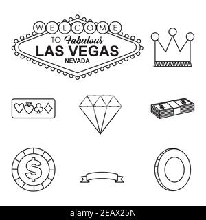 jeu d'icônes de casino et las vegas sur fond blanc, style de ligne, illustration vectorielle Illustration de Vecteur