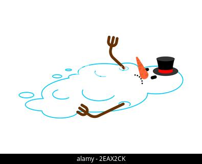 Bonhomme de neige fondu. Noël est terminé. les vacances sont finie. Fin de l'hiver Illustration de Vecteur