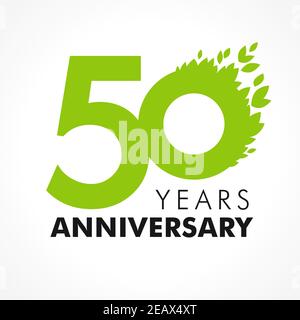 numéros du 50 e anniversaire. logotype de 50 ans. Âge congrats, concept de félicitation avec des feuilles. Modèle de conception graphique abstrait isolé. Plantes Illustration de Vecteur