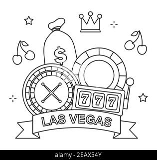 las vegas design avec icônes liées au casino sur fond blanc, style de ligne, illustration vectorielle Illustration de Vecteur