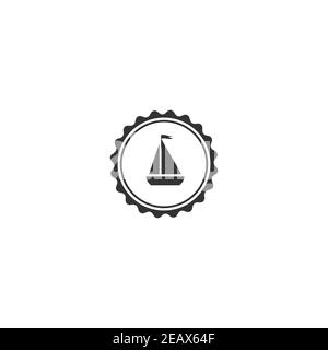 Étiquette de yacht noir nautique isolée sur blanc. Panneau du volant du bateau et du bateau. Étiquette de barre. Illustration maritime nautique. symbole mer et océan.Ve Illustration de Vecteur