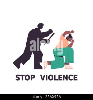 silhouette de mari en colère frapper et frapper la femme arrêter domestique illustration pleine longueur du vecteur du concept d'agression de violence Illustration de Vecteur