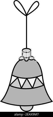 Cloche de noël suspendue sur une ficelle vecteur icône d'illustration entourée. décoration cloche en argent, nuances grises. Décoration de saison traditionnelle de fête. Illustration de Vecteur