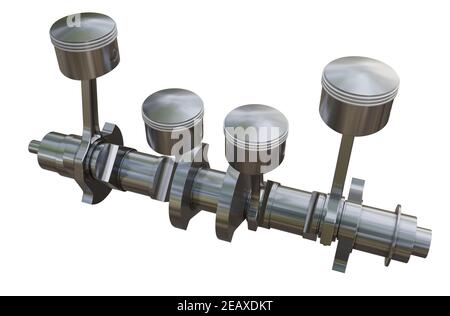 Vilebrequin en métal et 4 pistons avec bielles Banque D'Images