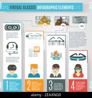 Ensemble d'infographies de réalité virtuelle avec lunettes technologies de caméra éléments vecteur illustration Illustration de Vecteur