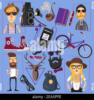 Vêtements décontractés et formellement habillés boxer les gens en chapeaux et faux moustache avec accessoires poster résumé illustration vectorielle Illustration de Vecteur