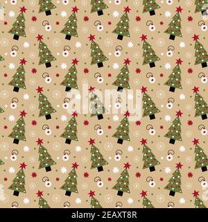 Motif de Noël sans couture avec de jolies illustrations dessinées à la main style plat sur fond beige Illustration de Vecteur