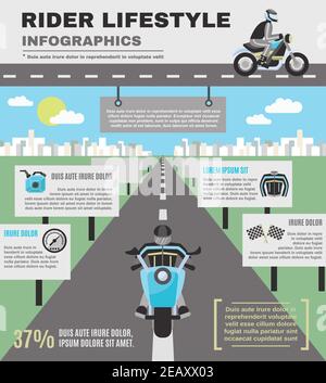 Ensemble d'infographies de pilote avec moto sur la route illustration vectorielle isolée Illustration de Vecteur