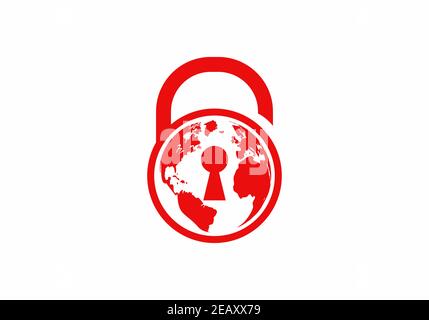 Motif globe rouge et cadenas Illustration de Vecteur