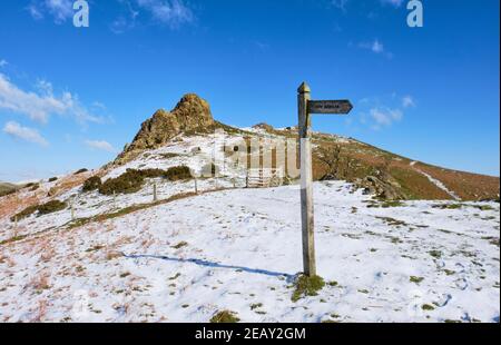 The Gaer Stone on Hope Bowdler Hill, Church Stretton, Shropshire. Banque D'Images