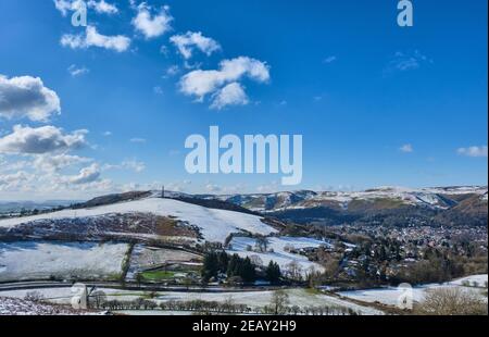 Hazler Hill, Ragleth Hill et le long Mynd vus de Hope Bowdler Hill, Church Stretton, Shropshire. Banque D'Images