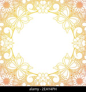 Cadre à motif fleuri abstrait et motif feuilles de fleurs aux lignes carrées dorées Illustration de Vecteur