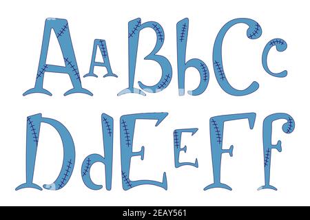 Alphabet cousu - lettres a, b, c, d, e, f Illustration de Vecteur