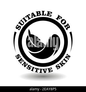 Timbre vectoriel adapté aux peaux sensibles avec illustration en plumes. Icône ronde pour un emballage doux et hypoallergénique de produits cosmétiques et chimiques Illustration de Vecteur