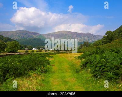 Stonethwaite avec Dale Head et High Spy en arrière-plan, Borrowdale, Cumbria Banque D'Images