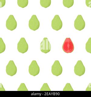 Motif accrocheur sans couture avec fruits entiers de goyave vert et une coupe rose en deux. Illustration du vecteur alimentaire nature. Textile biologique. Nourriture saine sur fond blanc. Illustration de Vecteur