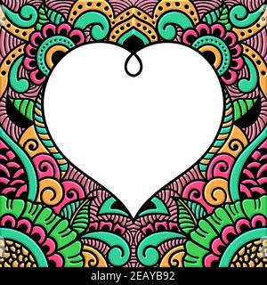 Cadre fleuri en forme de coeur coloré à motif feuilles de fleurs Illustration de Vecteur