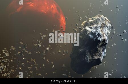 Astéroïdes ou champ de météorites dans l'espace, formation de planètes. illustration 3d Banque D'Images