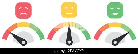 Indicateur de satisfaction des émotions de l'icône client avec un symbole différent sur le blanc Illustration de Vecteur