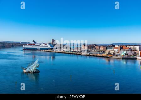 OSLO, NORVÈGE, 15 AVRIL 2019 : ligne d'horizon du port d'oslo, Norvège Banque D'Images