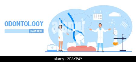 Concept de vecteur de services dentaires pour la page d'arrivée. Les dentistes font une radiographie des dents pour aider les maux de dents, blanchir l'émail ou l'implant de récupération. Profession Illustration de Vecteur