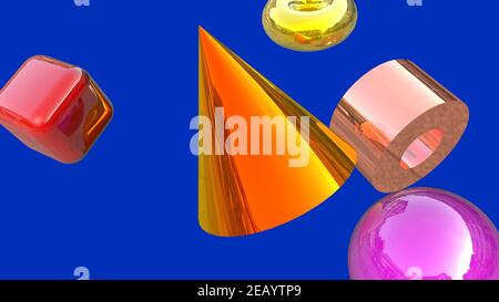 formes géométriques sur fond bleu Banque D'Images