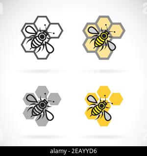 Motif vectoriel d'abeille et nid d'abeille sur fond blanc. Insecte. Animaux. Icônes Bee. Illustration vectorielle superposée facile à modifier. Illustration de Vecteur