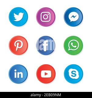 Ensemble d'icônes de réseaux sociaux populaires. Instagram, Facebook, Twitter, Youtube, WhatsApp, LinkedIn, Pinterest icônes Skype et Messenger. Illustration de Vecteur