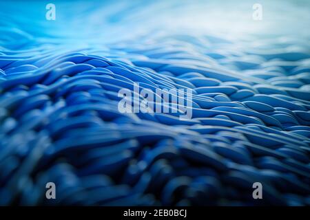 Rendu 3D d'arrière-plan abstrait agitant, surface liquide bleu foncé, ondulations ondulées, mouvement fluide Banque D'Images