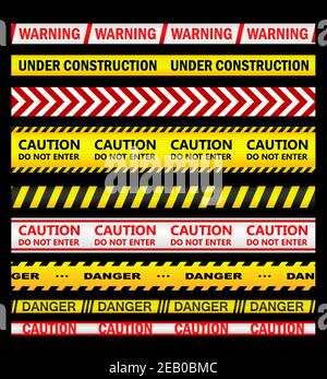 Rubans et rubans d'avertissement, de sécurité et de mise en garde pour la sécurité, la criminalité ou la conception interdite Illustration de Vecteur