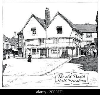 The Old Booth Hall, Market place Evesham, dessin de ligne par Edmund Hort (E H) Nouveau en 1898 le Studio un magazine illustré d'art fin et appliqué Banque D'Images