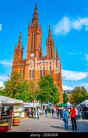 WIESBADEN, ALLEMAGNE, 17 AOÛT 2018 : Marktkirche à Wiesbaden, allemagne Banque D'Images