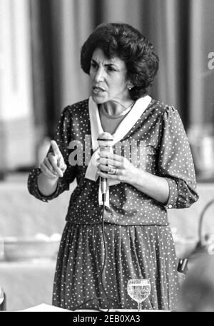 ST ALBANS - ANGLETERRE 89: Edwina Currie donne un discours à Sopret House, St Albans, Hertfordshire, Angleterre en 1989. Photo de Gary Mitchell Banque D'Images