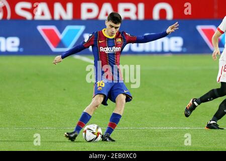 Pedro Gonzalez Lopez, Pedri du FC Barcelone pendant la coupe d'Espagne, Copa del Rey, demi-finale, match de football de la 1ère jambe entre le FC Sevilla et le FC Barcelone le 10 février 2021 au stade Sanchez Pizjuan à Séville, Espagne - photo Laurent Lairys / DPPI / LiveMedia Banque D'Images