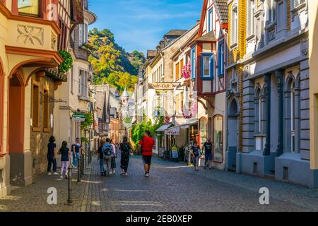 BACHARACH, ALLEMAGNE, 16 AOÛT 2018 : vue sur une rue dans le centre de Bacharach, Allemagne Banque D'Images